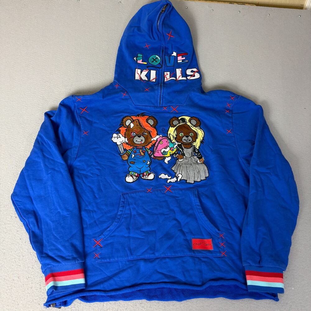 Makobi Love Kills Blue Embroidered Pullover Hoodie Men’s 2X Streetwear